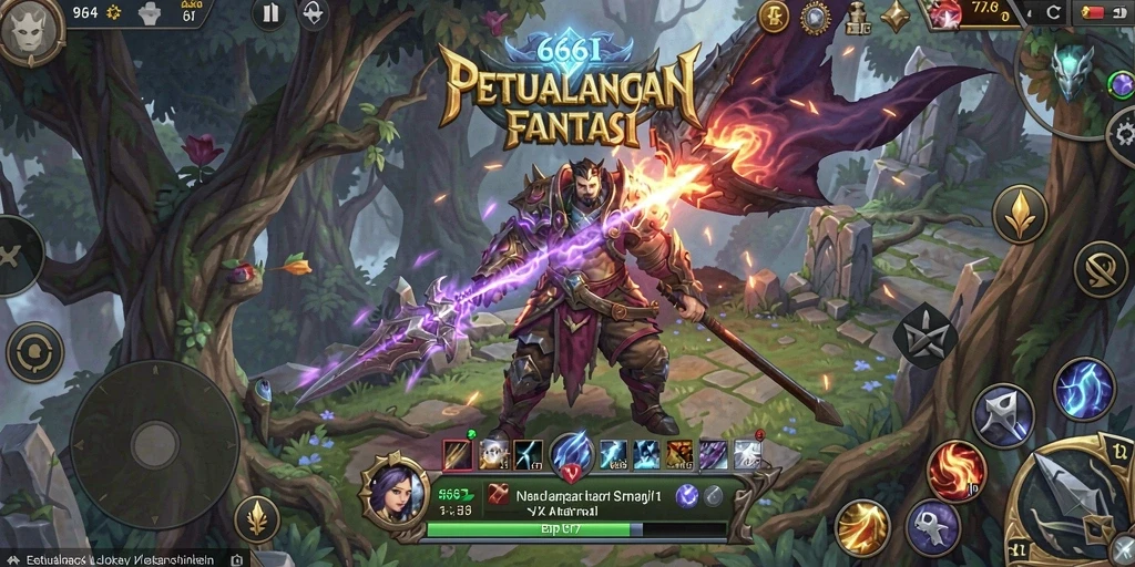 Screenshot gameplay 666I menampilkan pertempuran menegangkan di dunia fantasi.
