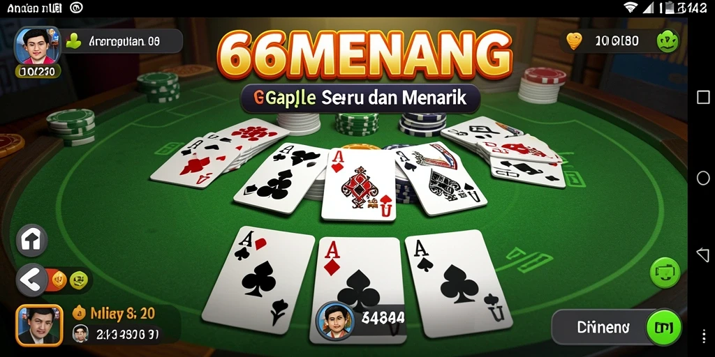 Screenshot 66MENANG menampilkan gameplay Gaple yang penuh strategi.