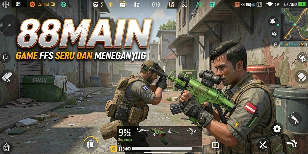 Screenshot utama 88MAIN menampilkan aksi tembak-menembak yang intens.