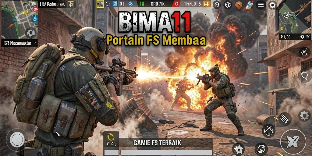 Screenshot utama BIMA11 menunjukkan aksi menembak yang seru dan intens.