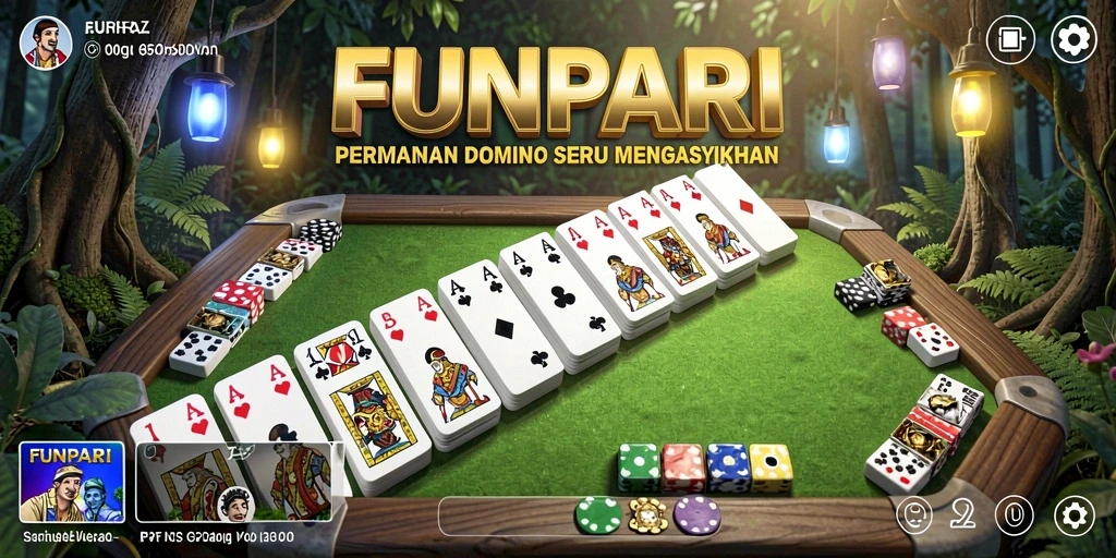 Screenshot utama FUNPARI menampilkan gameplay domino yang seru dan interaktif.