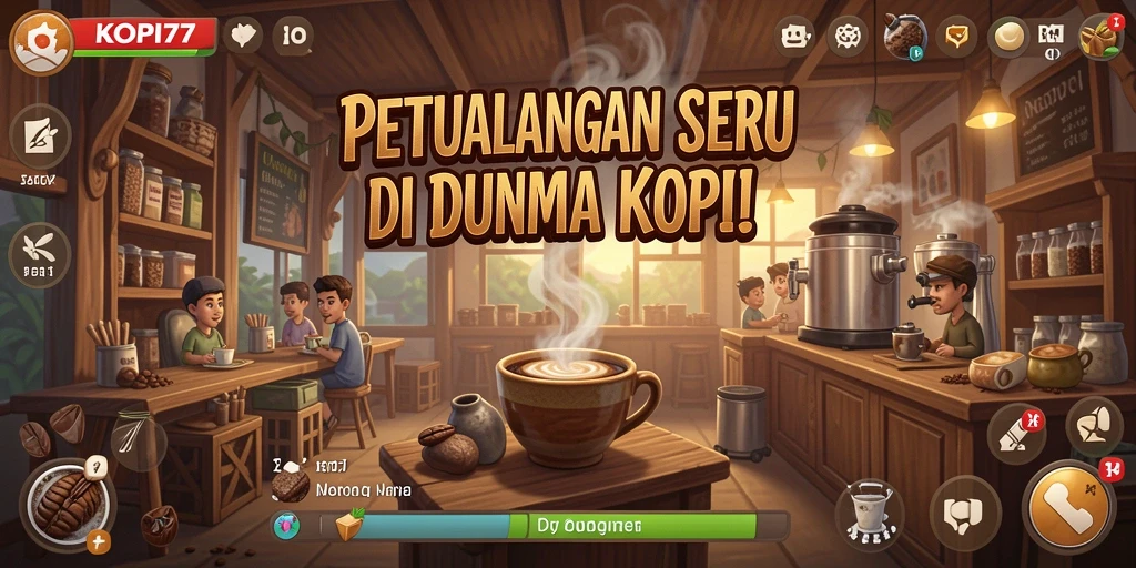 Tampilan utama gameplay KOPI77 dengan suasana petualangan kopi.
