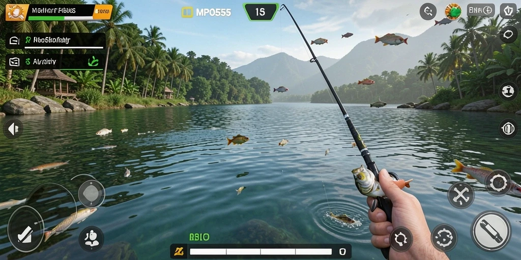 Screenshot MPO555 menampilkan aksi seru dalam permainan memancing.