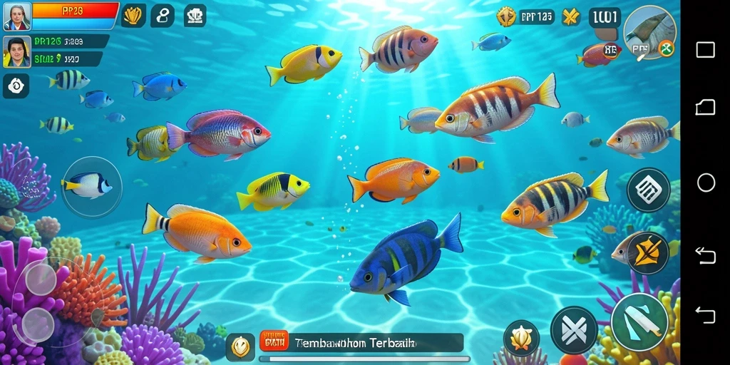 Tampilan seru gameplay dalam PP123 saat menangkap ikan.
