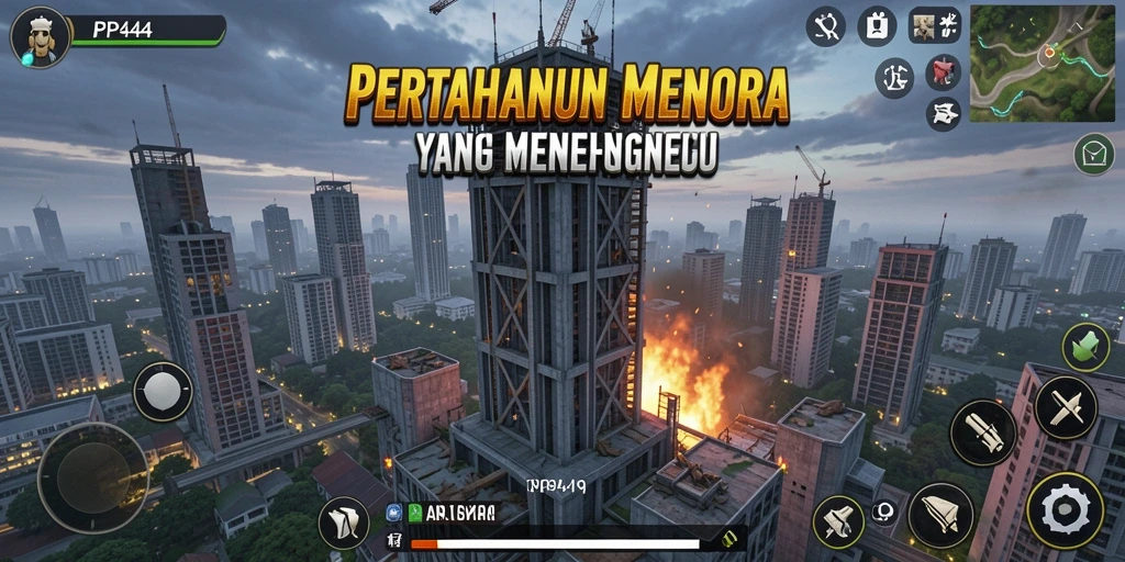 Tangkapan layar PP444 menampilkan aksi pertahanan menara yang intens.