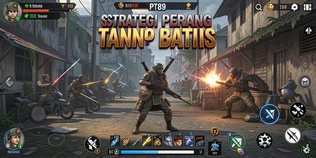 Tangkapan layar utama PT89 menampilkan aksi pertempuran strategi yang mendebarkan.