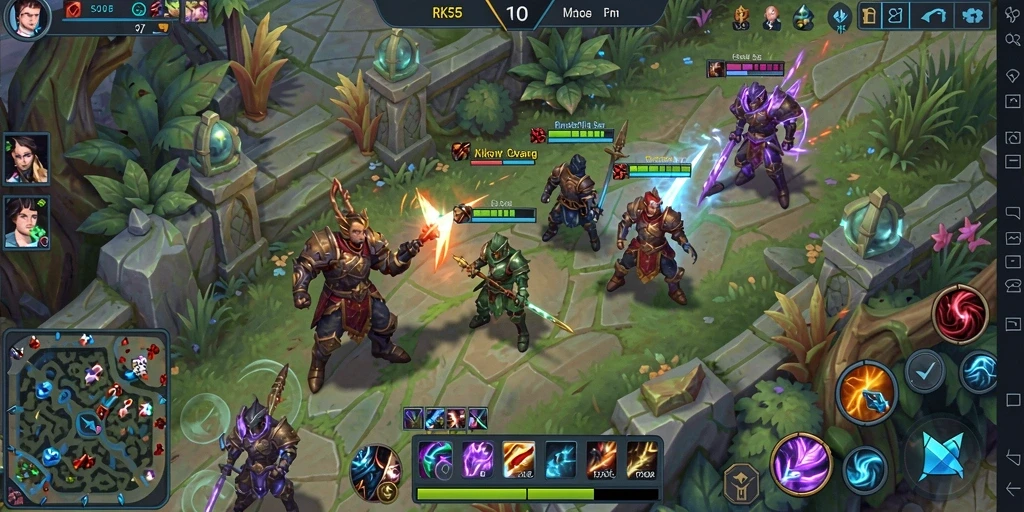 Screenshot RK55 menampilkan intense gameplay MOBA yang seru.