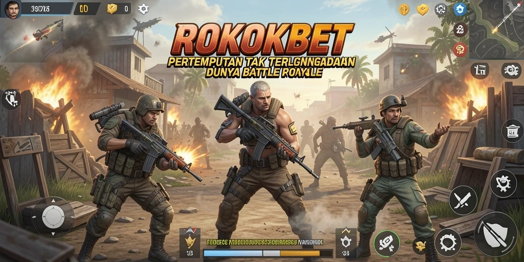 Tangkapan layar ROKOKBET menampilkan aksi seru dalam pertempuran Battle Royale.