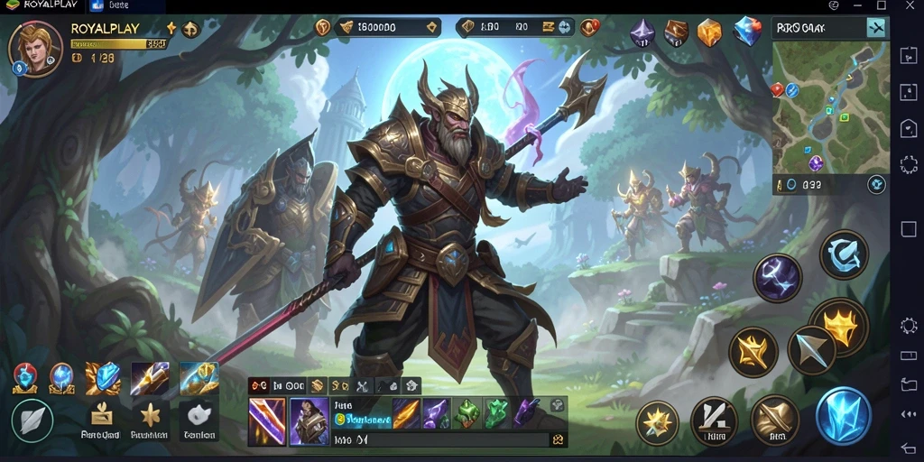 Screenshot gameplay ROYALPLAY menunjukkan pertempuran epik dalam dunia ARPG.