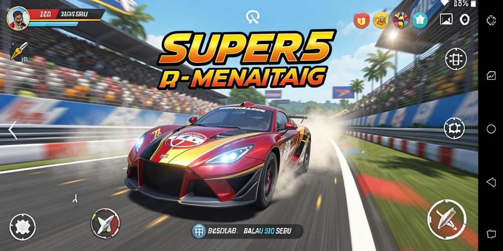 Screenshot SUPER5 menampilkan aksi balap yang seru dan mendebarkan.