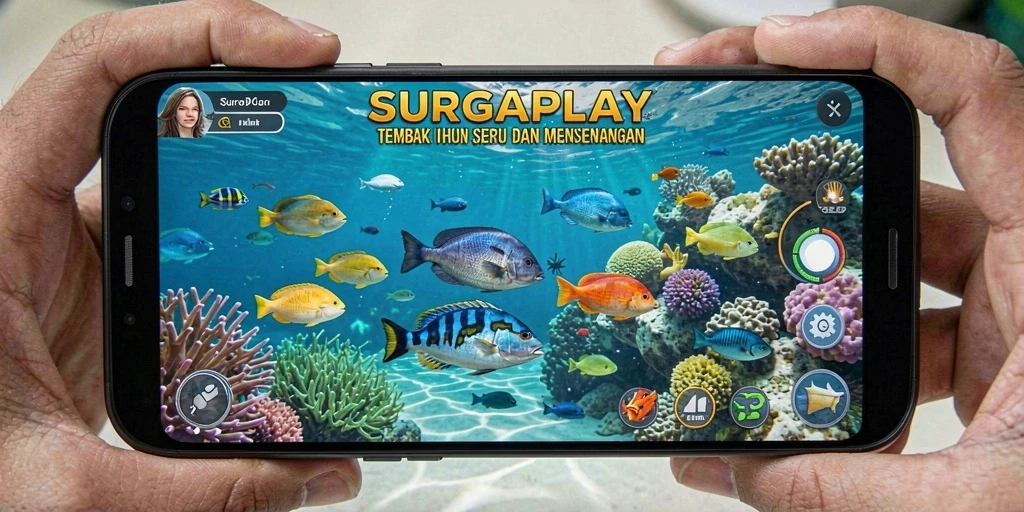 Tampilan gameplay SURGAPLAY dengan aksi menembak ikan yang seru.